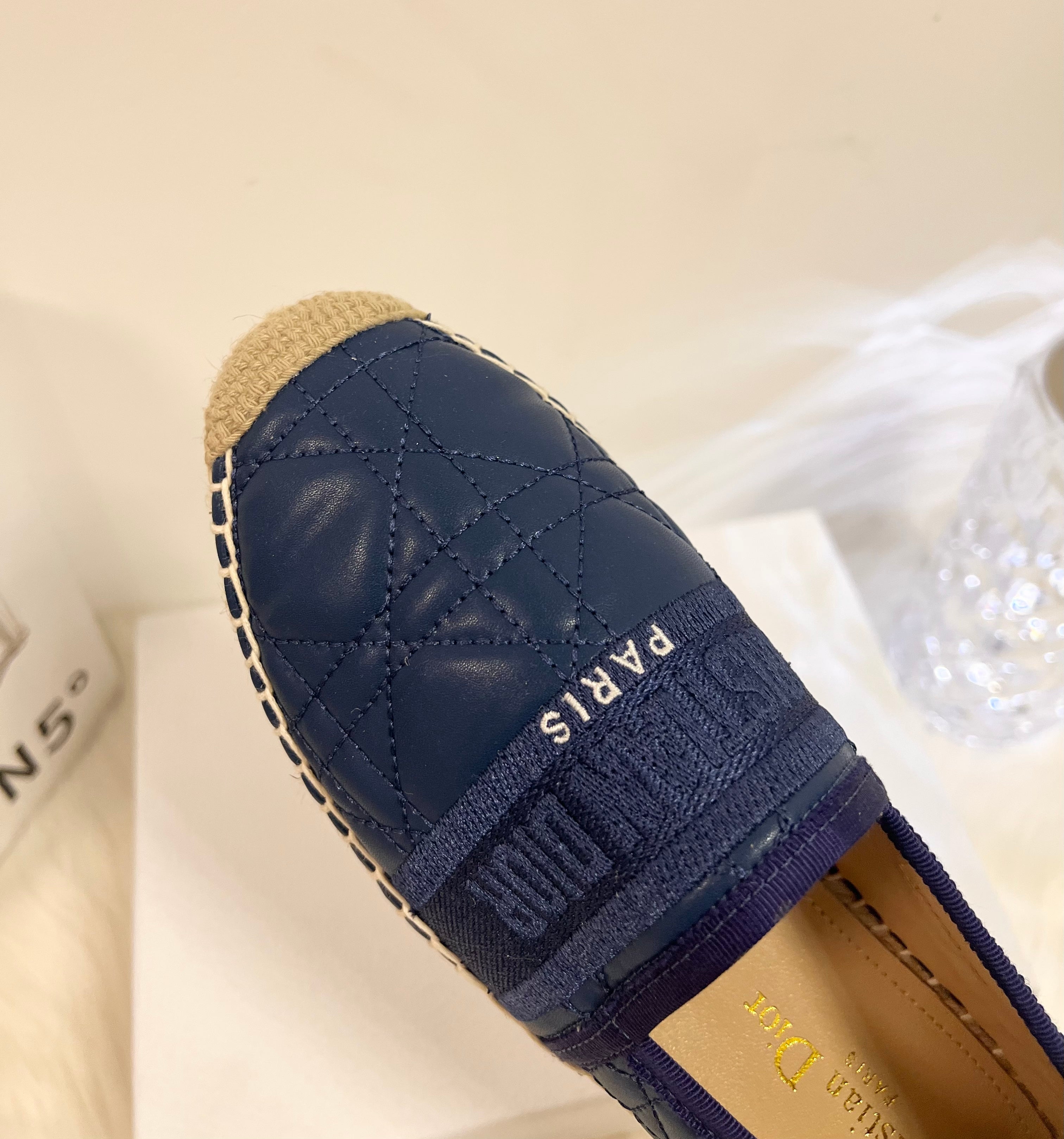 DIOR GRANVILLE ESPADRILLE NAVY BLUE QUILTED CANNAGE CALFSKIN