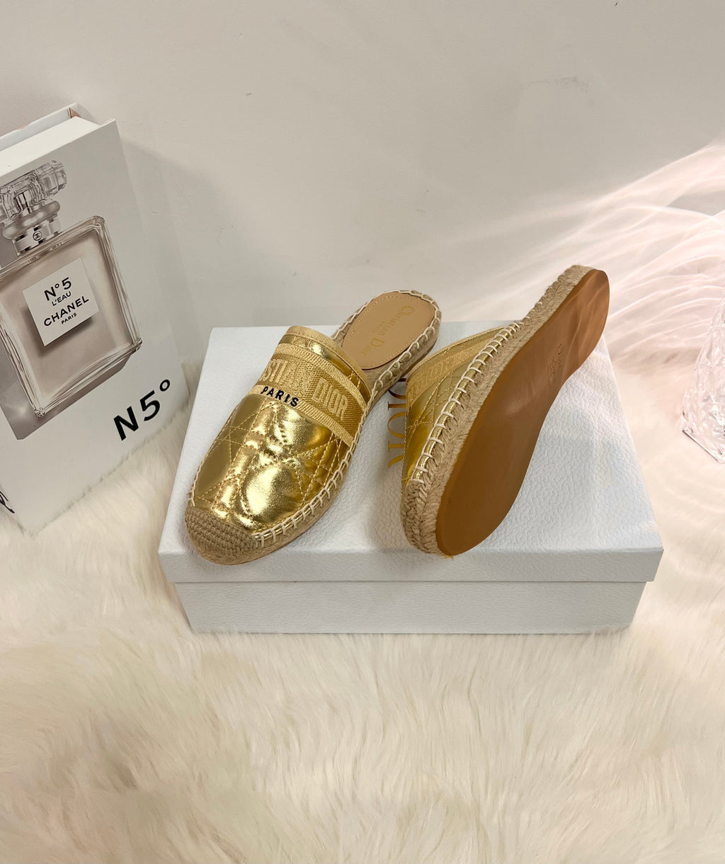 DIOR GRANVILLE ESPADRILLE MULE GOLD QUILTED CANNAGE CALFSKIN