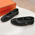 HERMES KICHU BALLET FLAT IN BLACK CROCHET KNIT AND CALFSKIN