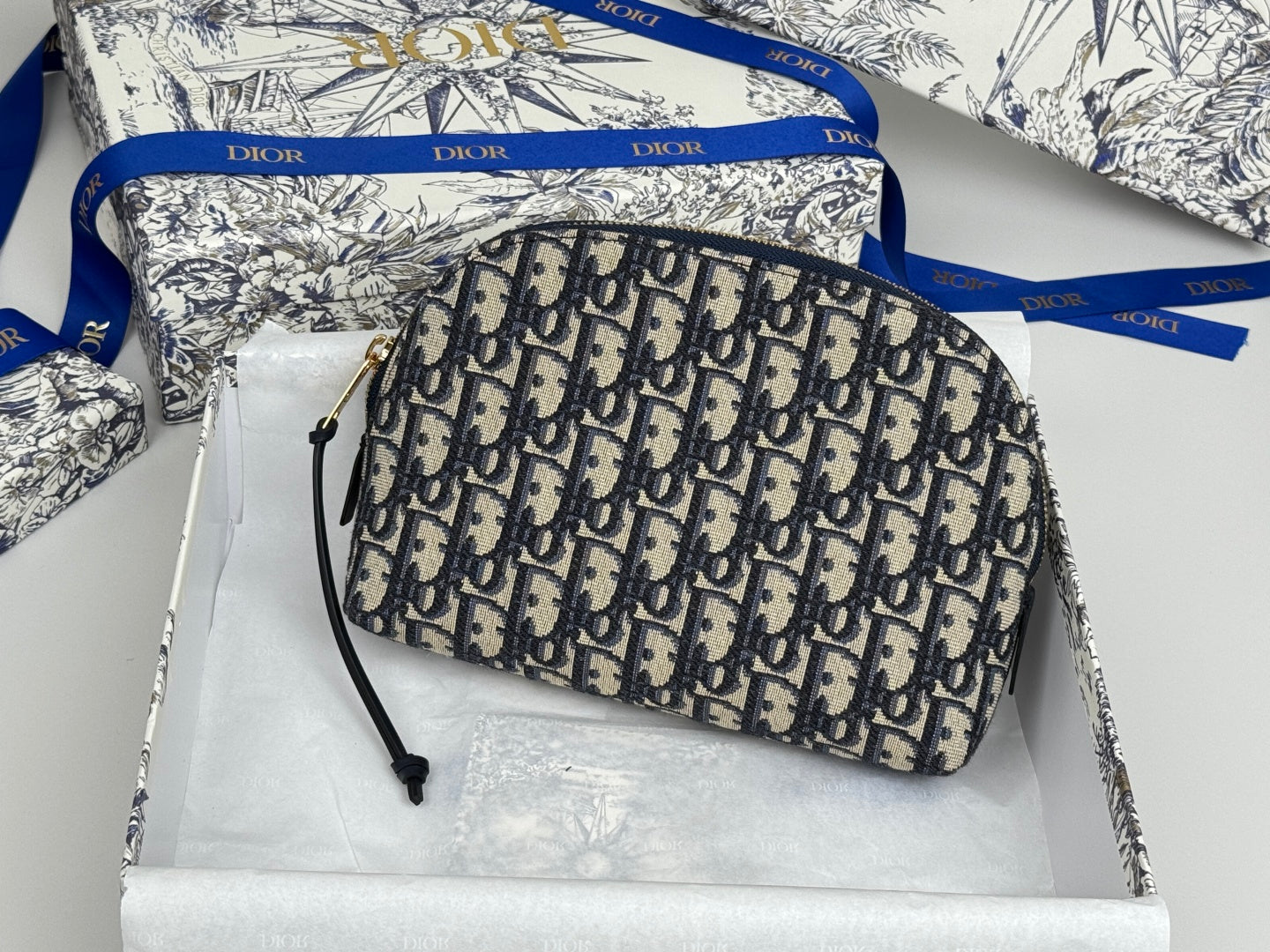 DIOR 25S 30 MONTAIGNE CLUTCH BAG 24 IN BLUE  OBLIQUE JACQUARD