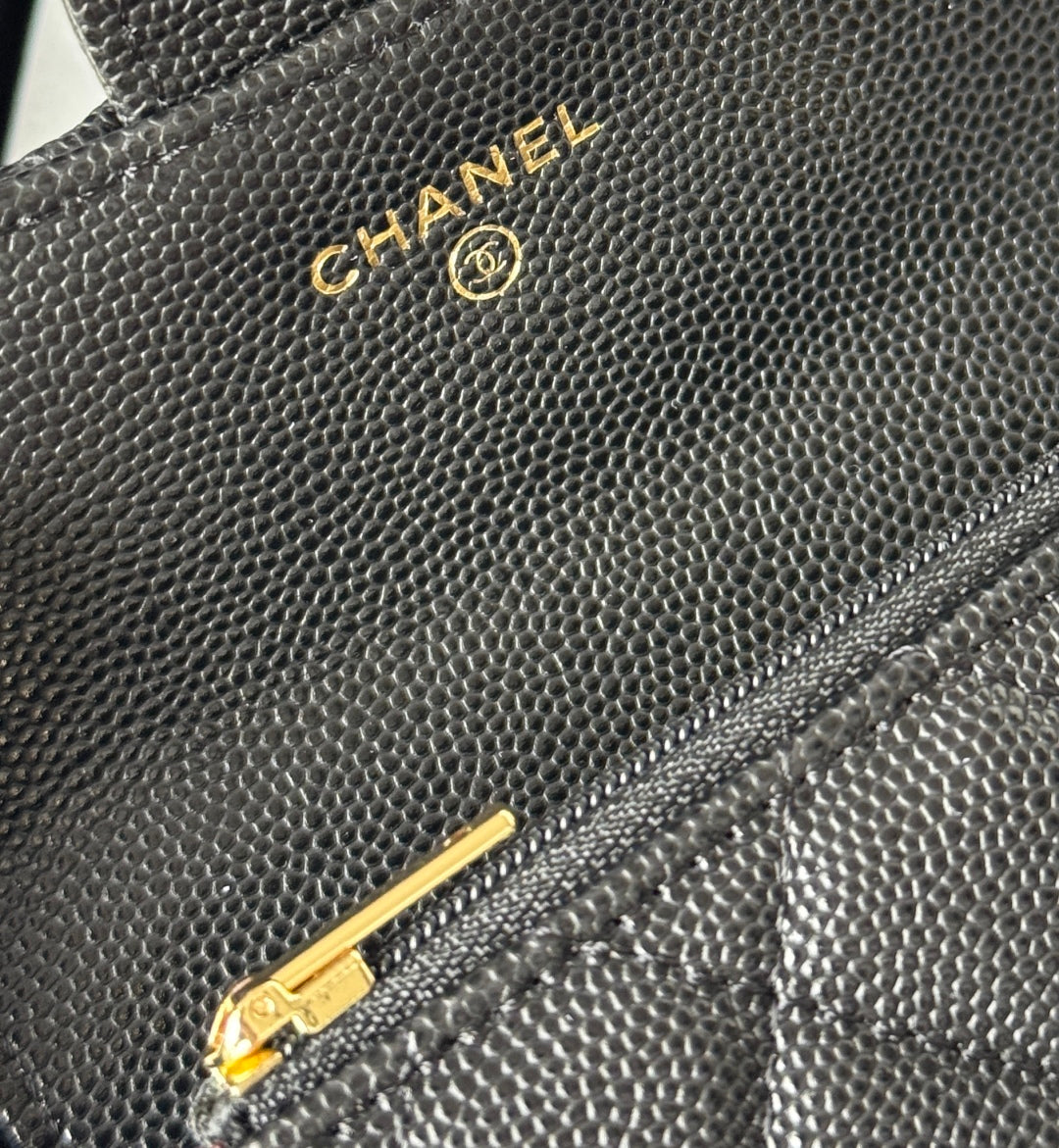 CHANEL 25S CLASSIC FLAP CARD HOLDER 11 IN BLACK CAVIAR GOLD HARDWARE