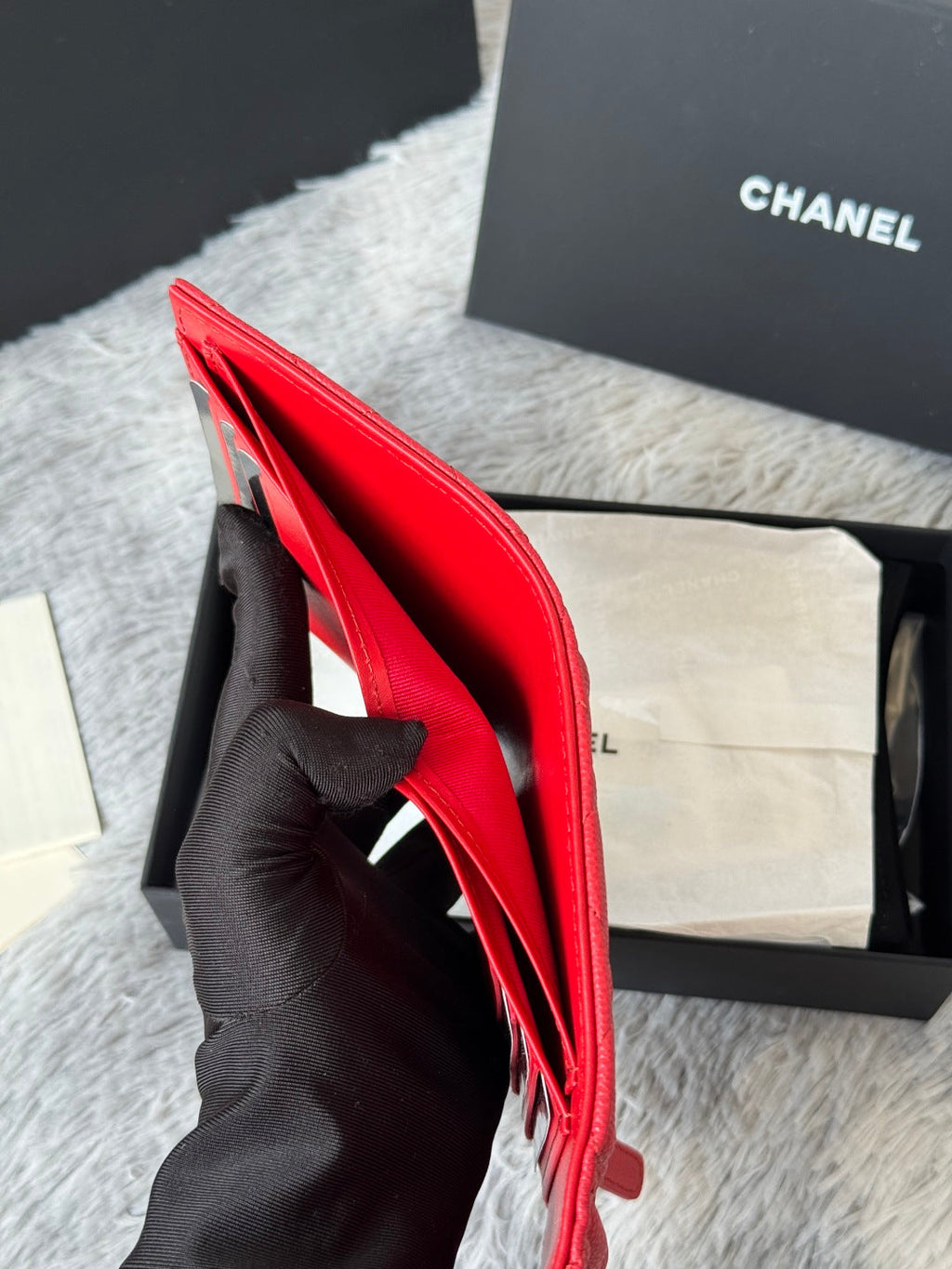CHANEL 25S CF SMALL TRI FOLD WALLET 11 IN VIVID RED CAVIAR GOLD HARDWARE