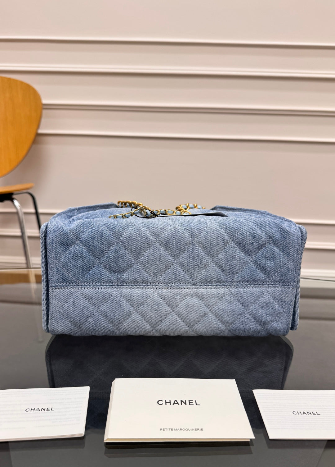 CHANEL 25S HOBO BAG 30 IN BLUE DENIM WITH GOLD HARDWARE