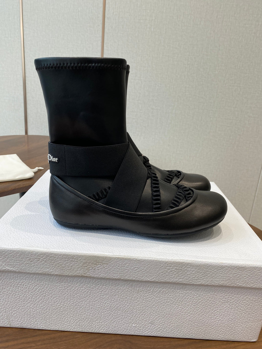 DIOR 25S STRETCH BALLET BOOTS IN BLACK FULL CALFSKIN