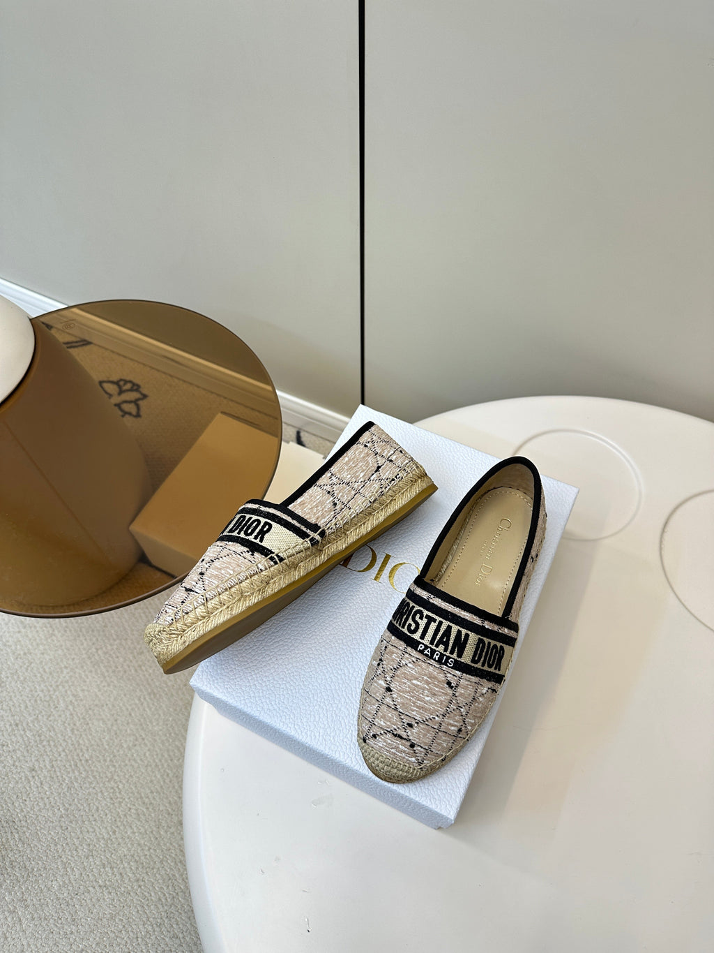 DIOR GRANVILLE ESPADRILLE TAN BEIGE OBLIQUE EMBROIDERED COTTON