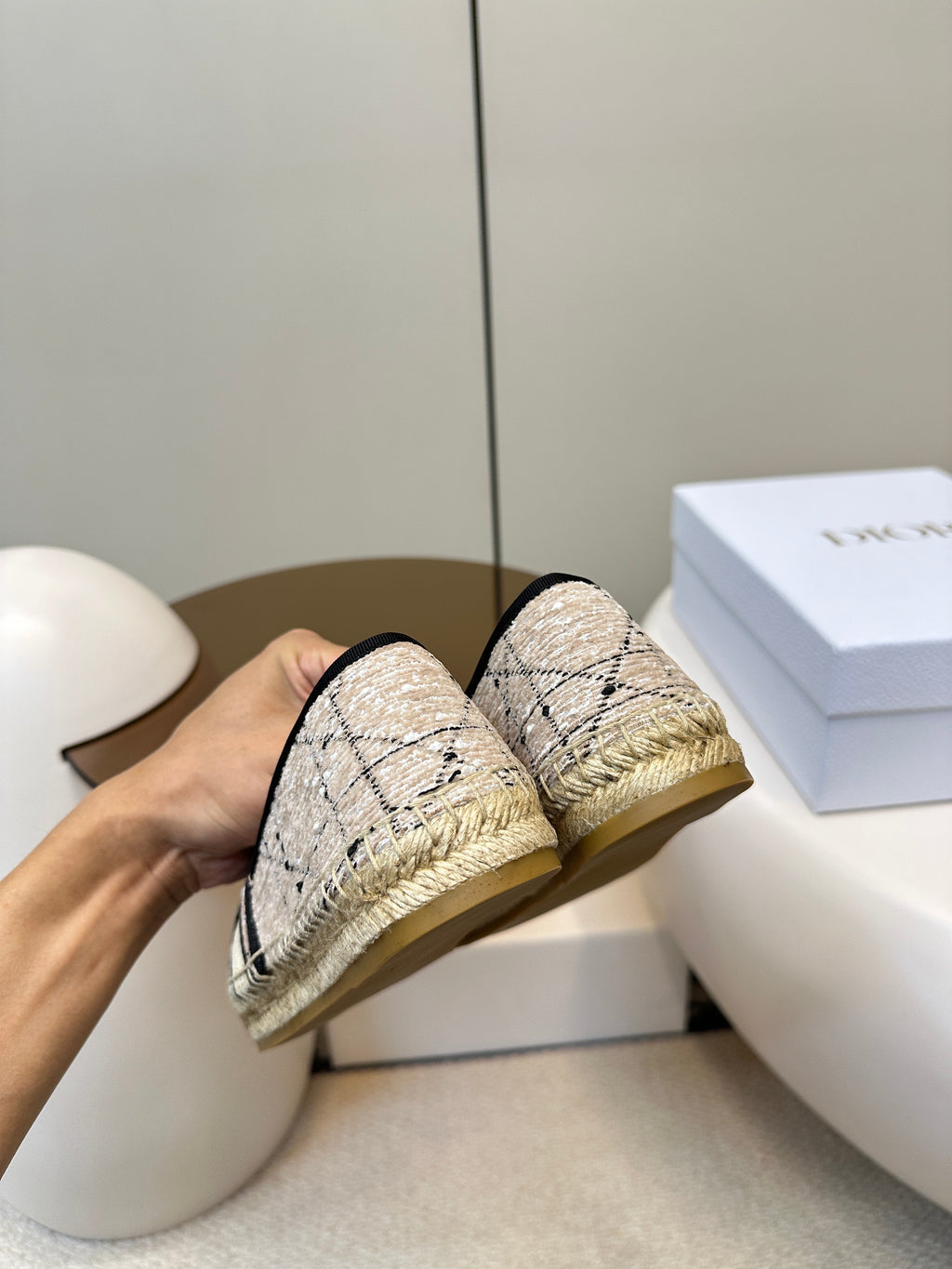 DIOR GRANVILLE ESPADRILLE TAN BEIGE OBLIQUE EMBROIDERED COTTON