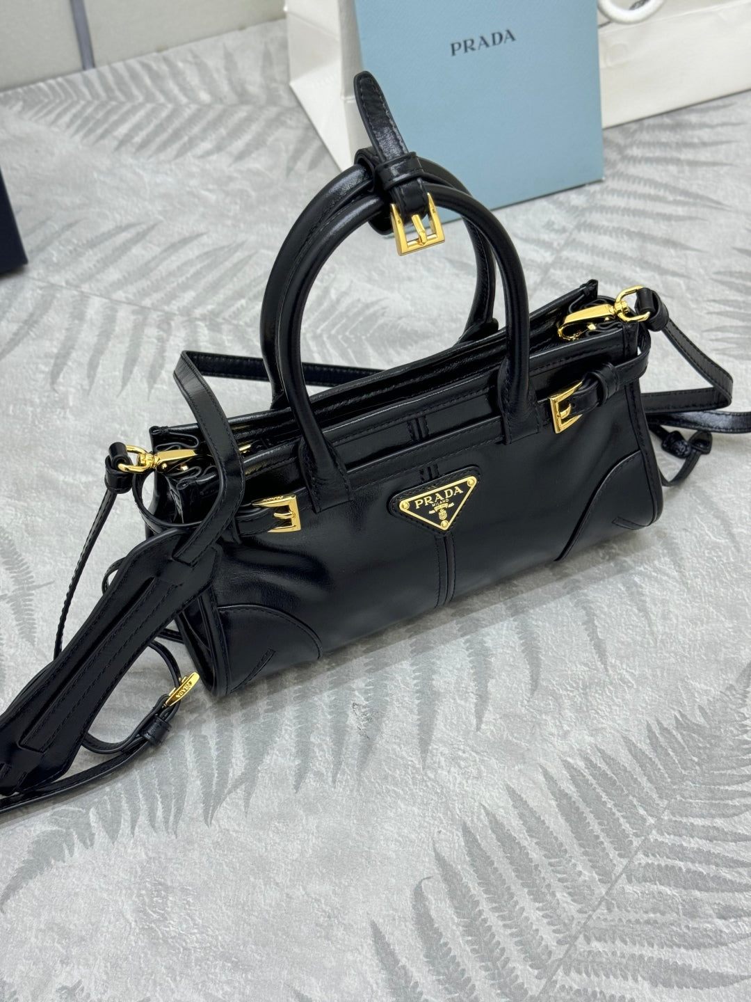 PRADA 25S BONNIE MINI HANDBAG 23 IN BLACK CALFSKIN GOLD HARDWARE
