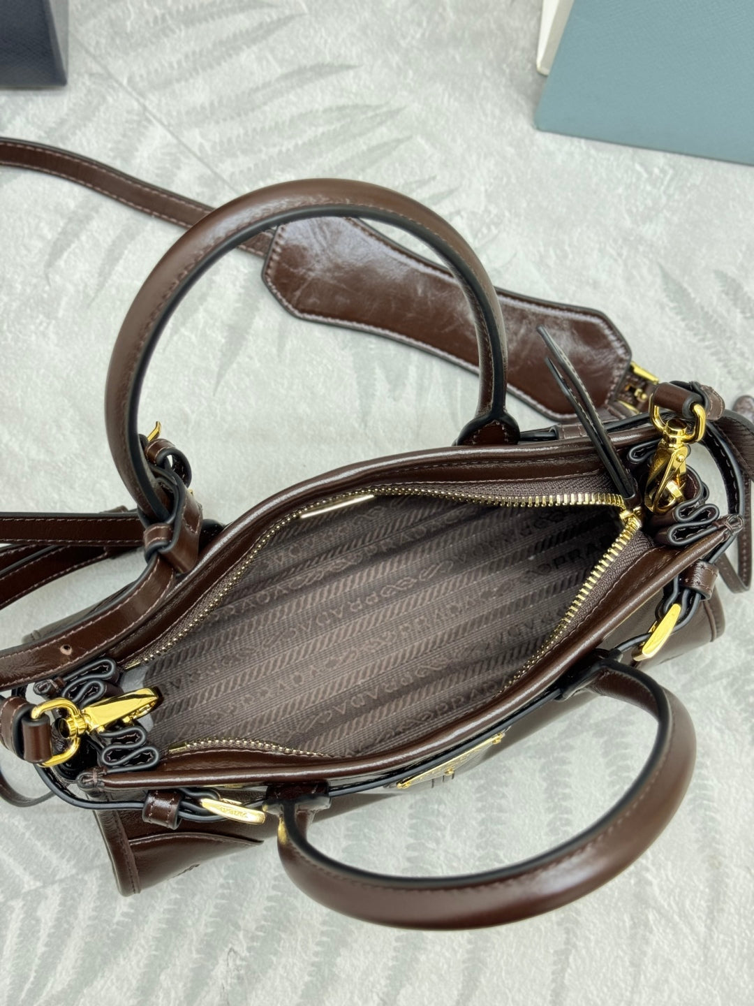 PRADA 25S BONNIE MINI HANDBAG 23 IN RK BROWN CALFSKIN GOLD HARDWARE