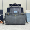PRADA 25S BONNIE LARGE HANDBAG 38 IN RK GRAY SUEDE GOLD HARDWARE