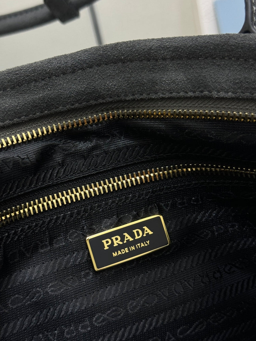 PRADA 25S BONNIE LARGE HANDBAG 38 IN RK GRAY SUEDE GOLD HARDWARE