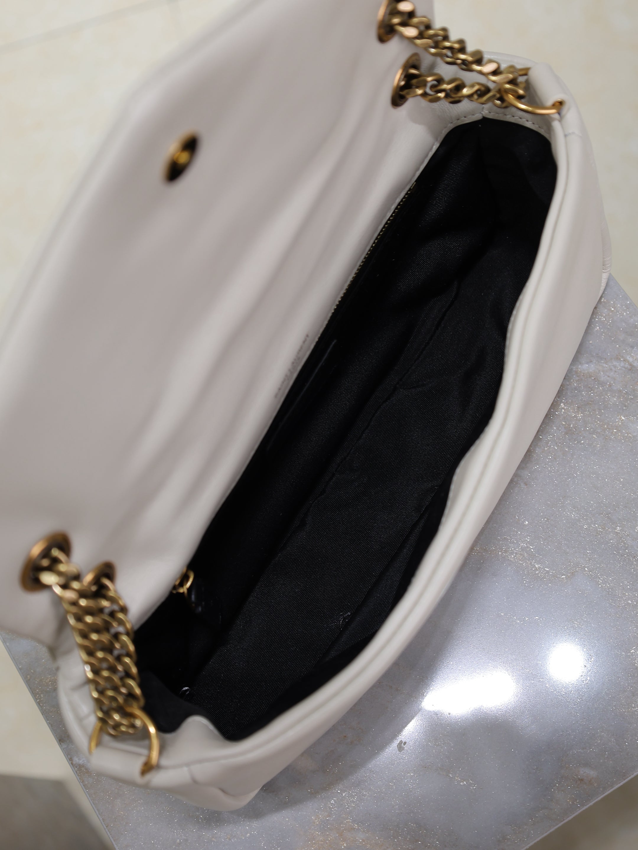 YSL 25S CALYPSO HANDBAG 26 IN IVORY LAMBSKIN GOLD HARDWARE