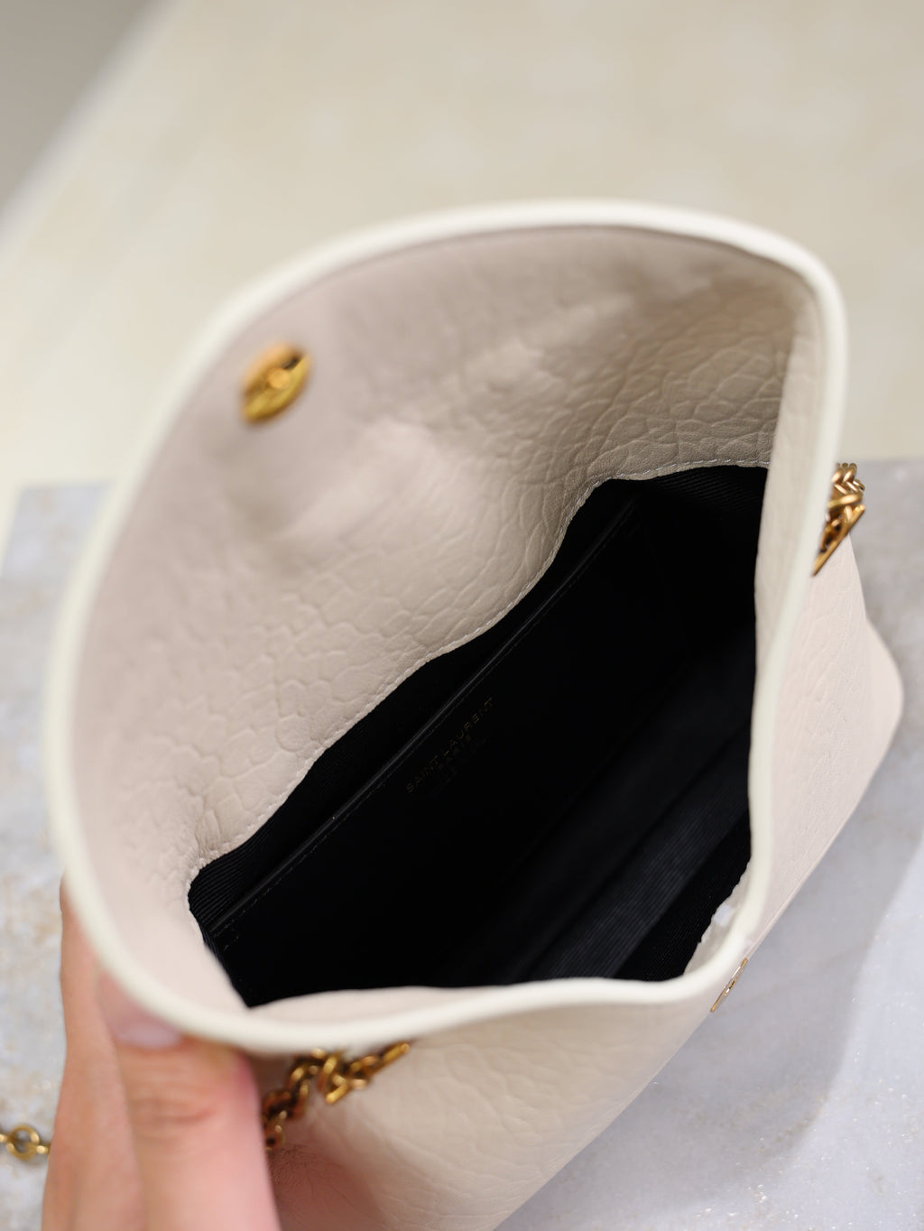 YSL 25S CALYPSO MINI 19 IN BLANC VINTAGE LAMBSKIN GOLD HARDWRE