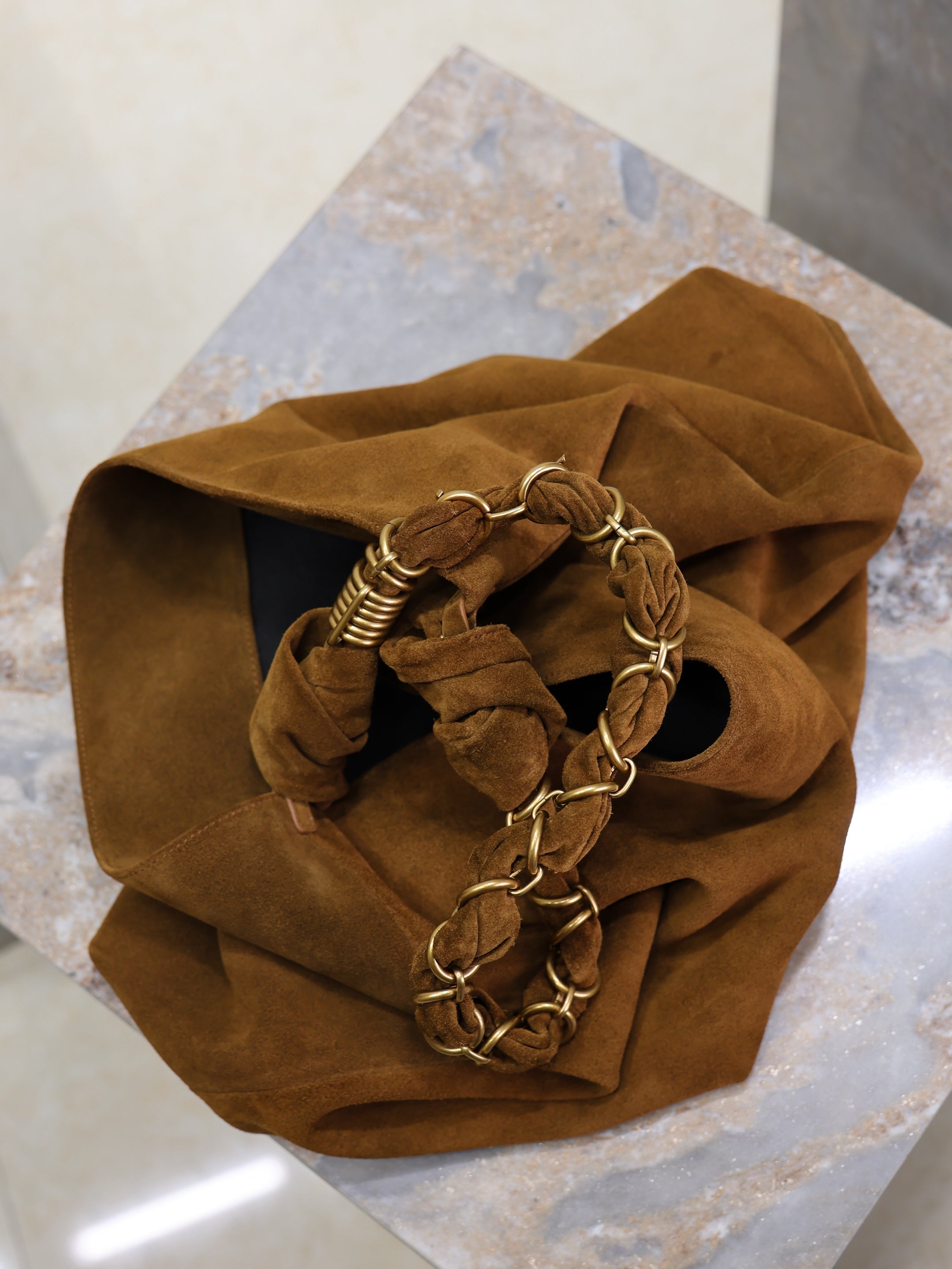 YSL 25S AMALIA 50 IN DARK CARAMEL SUEDE GOLD HARDWRE