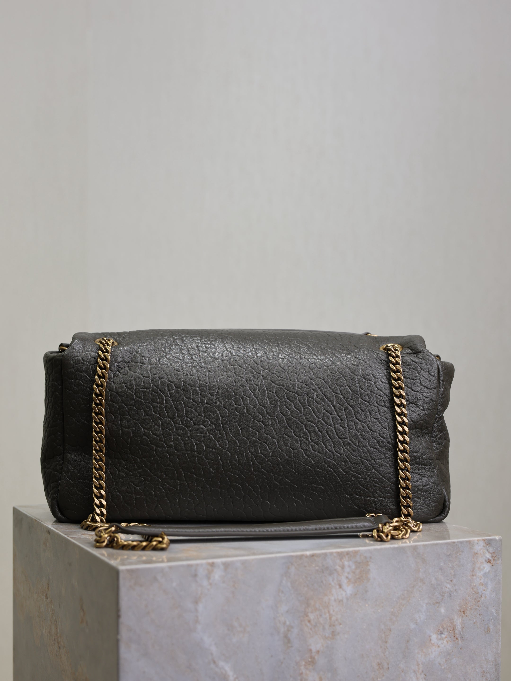 YSL 25S CALYPSO 30 IN DARK OLIVE GRAINED CALFSKIN GOLD HARDWARE