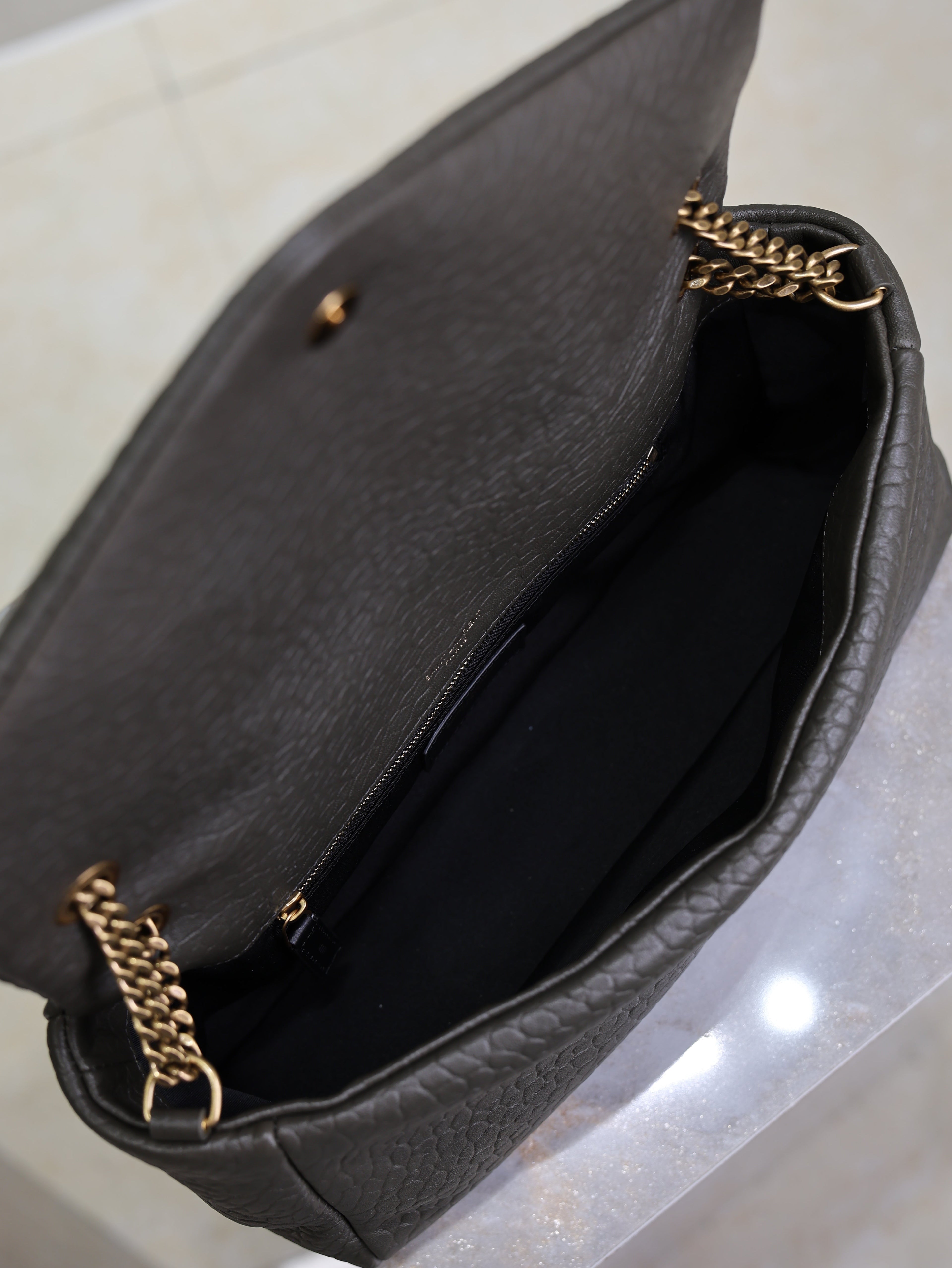 YSL 25S CALYPSO 30 IN DARK OLIVE GRAINED CALFSKIN GOLD HARDWARE