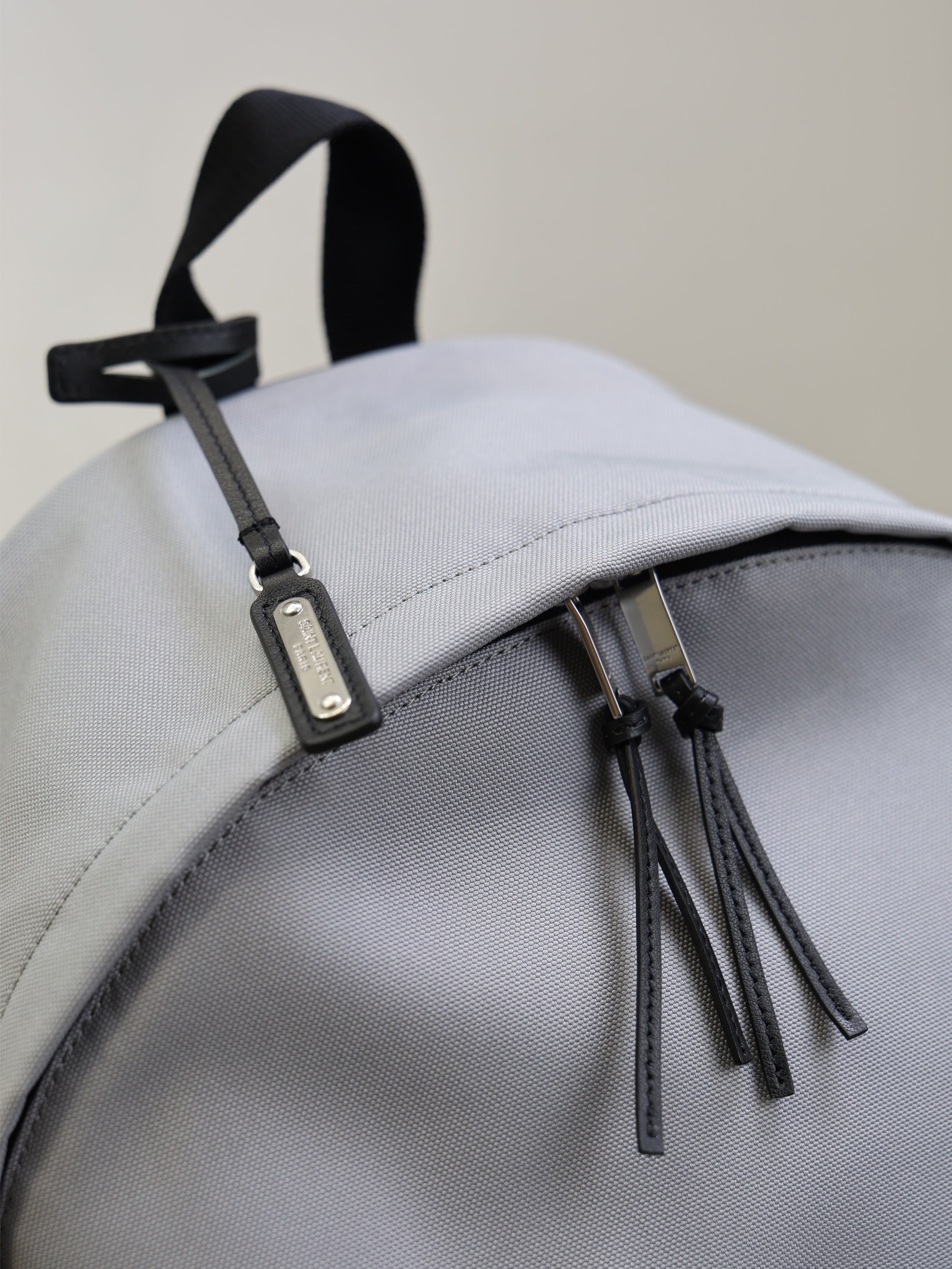 YSL 25S CITY BACKPACK 38 IN SLATE GRAY CANVAS AND CALFSKIN