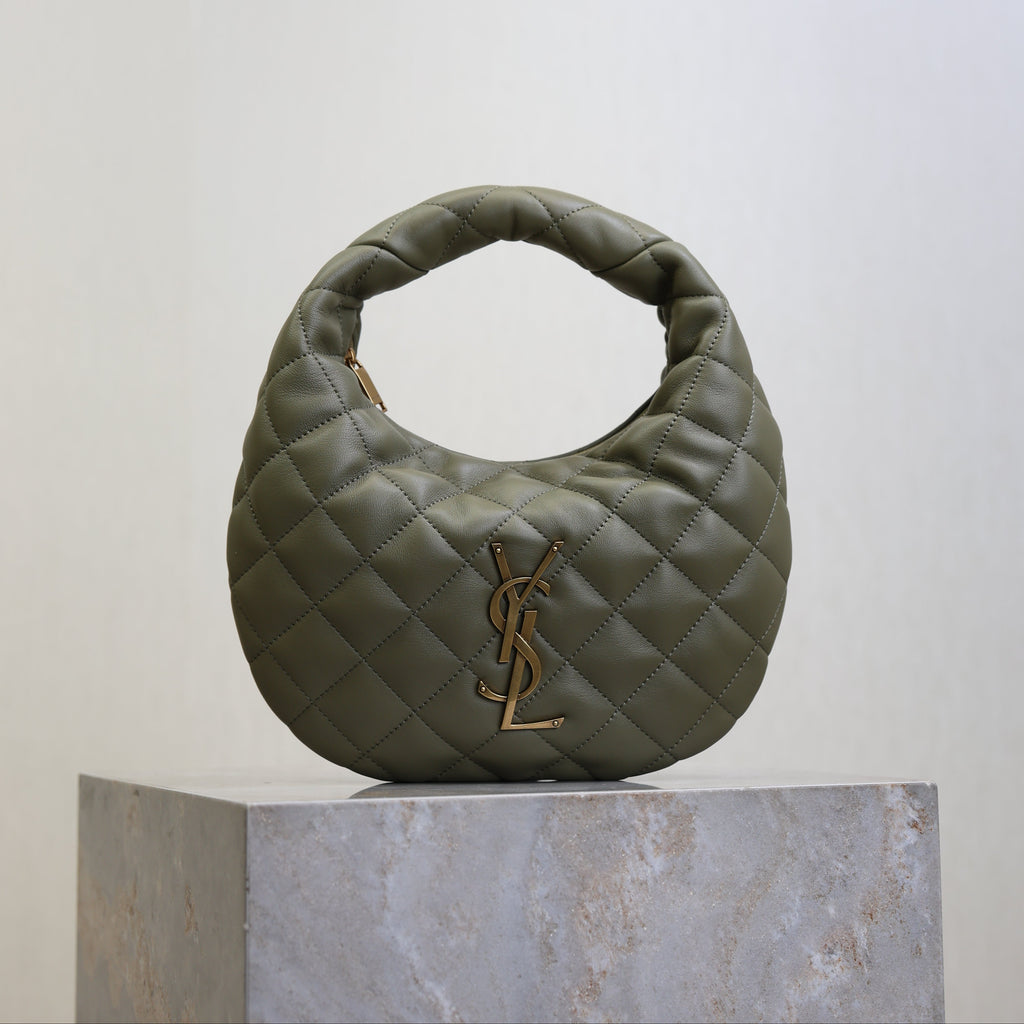YSL 25S ICARE BABY 17 IN DARK OLIVE QUILTED CALFSKIN GOLD HARDWARE