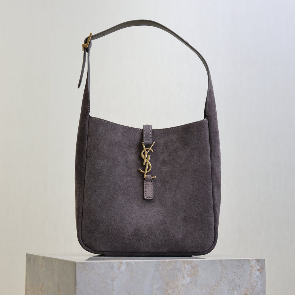YSL 25S LE 5 À 7 SUPPLE SMALL 23 IN DARK GRAY SUEDE GOLD HARDWRE