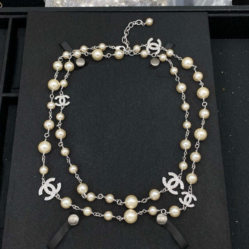 18K  Chanel Long Pearl & Diamond Gold Necklace