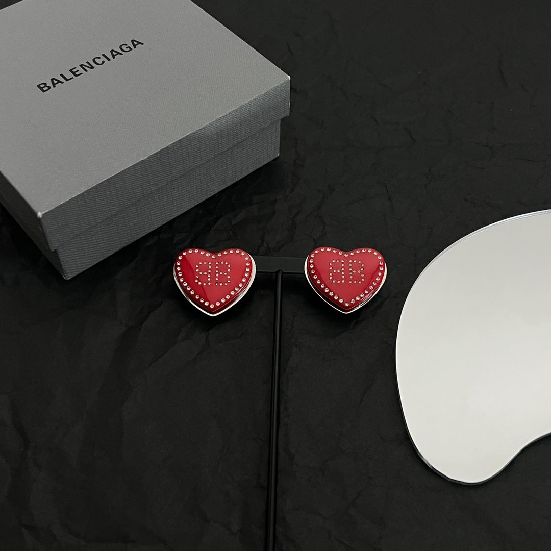 18K Balenciaga Red Heart Earrings