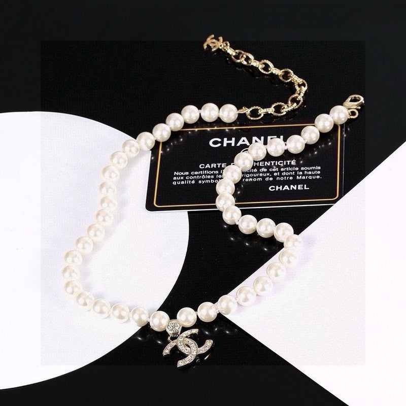 18K  Chanel Pearl Chain Diamond Necklace