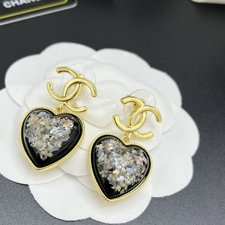 18K  Chanel Multi-Color Crystals Heart Earrings