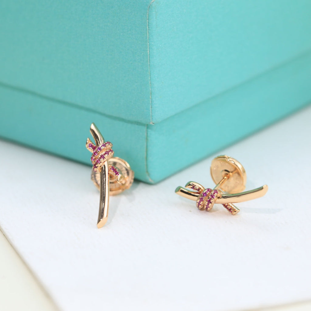 18K Tiffany Knot Pink Diamonds Earrings