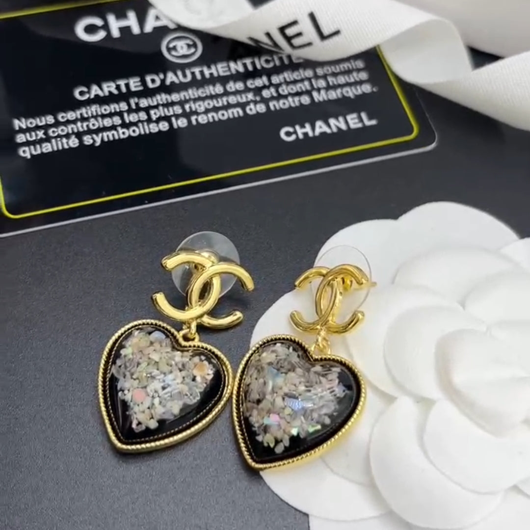 18K  Chanel Multi-Color Crystals Heart Earrings
