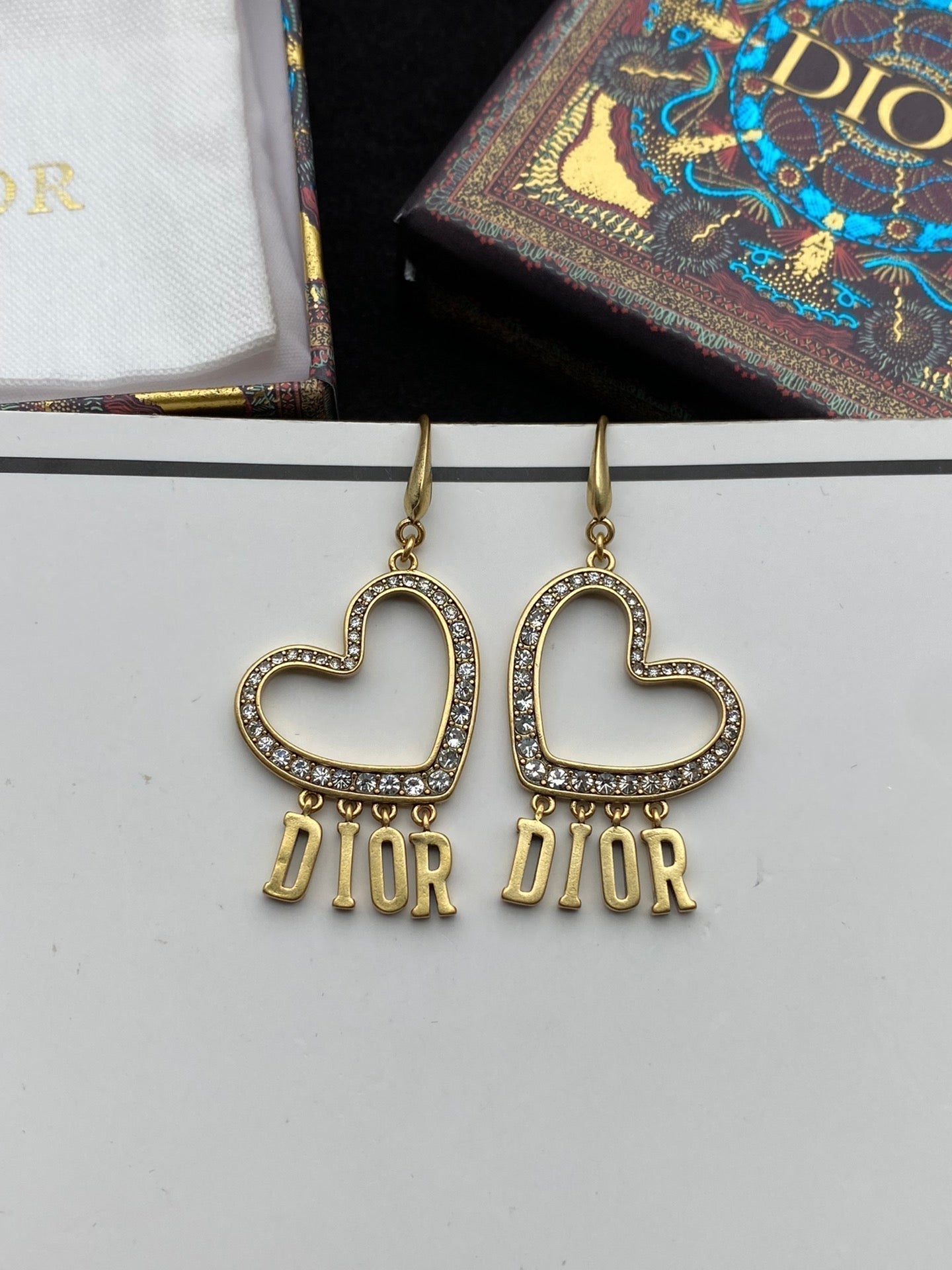 18K Dior Heart Crystal Earrings