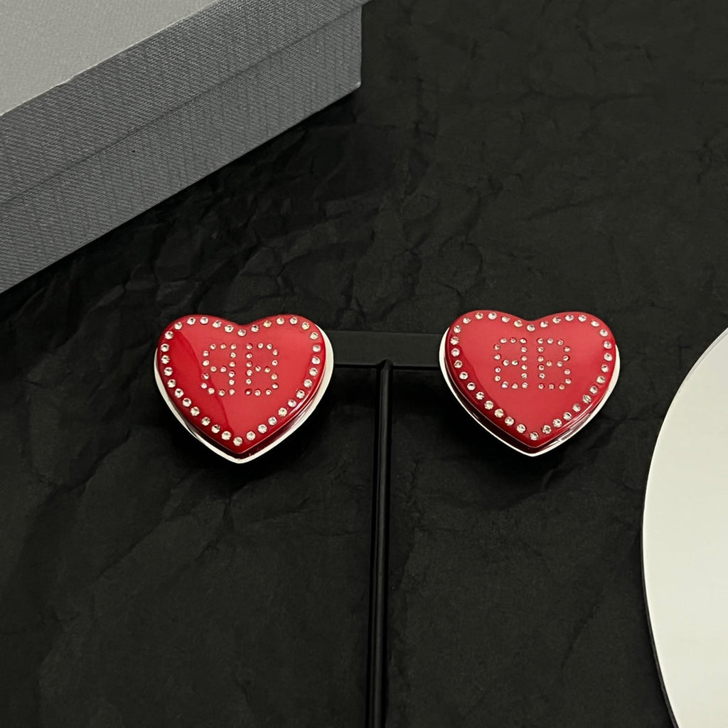 18K Balenciaga Red Heart Earrings
