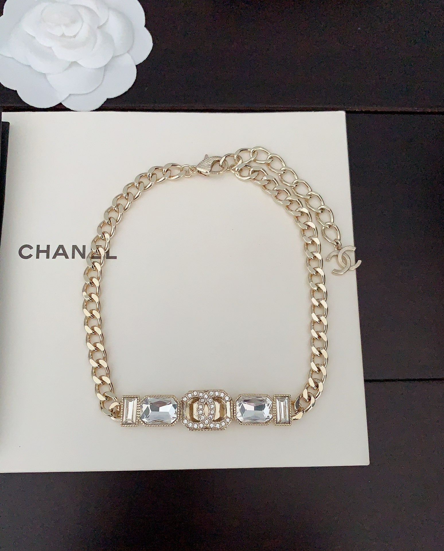 18K  Chanel Pearls Crystals Vintage Necklace