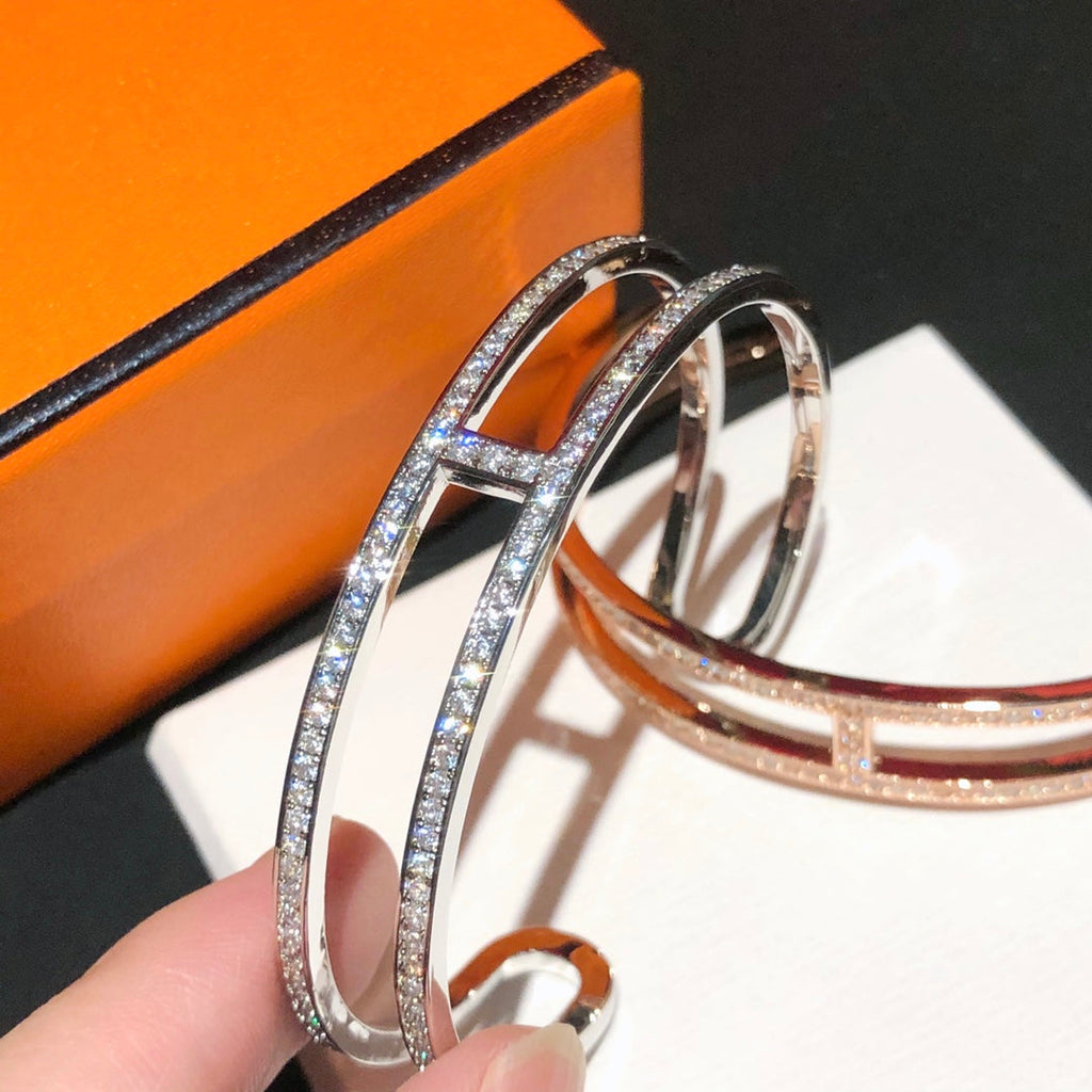 18K Ever Chain D¡¯ancre Cuff Diamond Hermes Bracelet