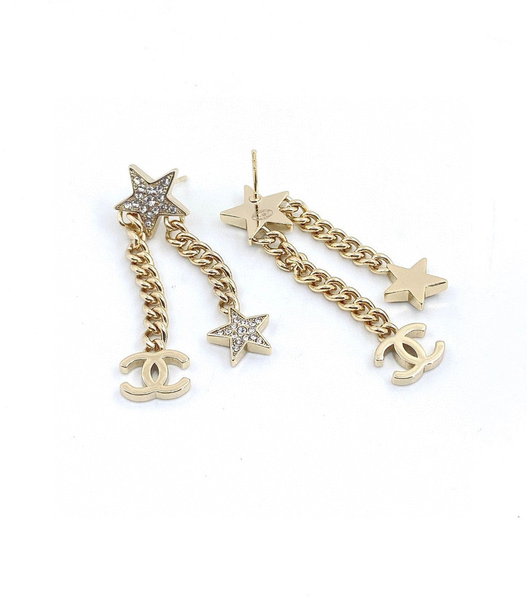 18K  Chanel Star Diamonds Long Earrings