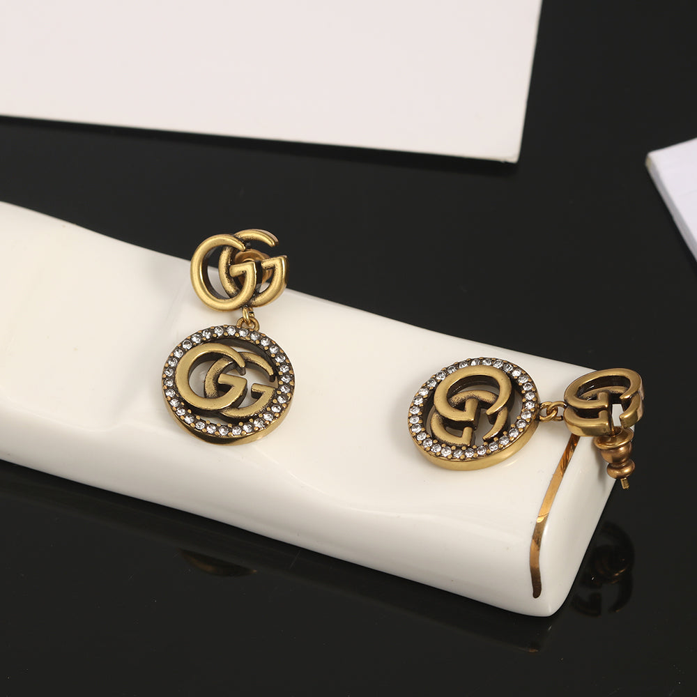 18K Double Gucci Crystals Vintage Earrings