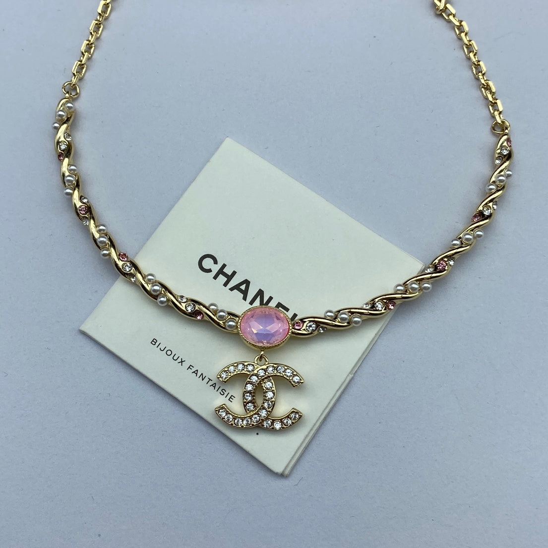 18K  Chanel Pink Crystal Necklace