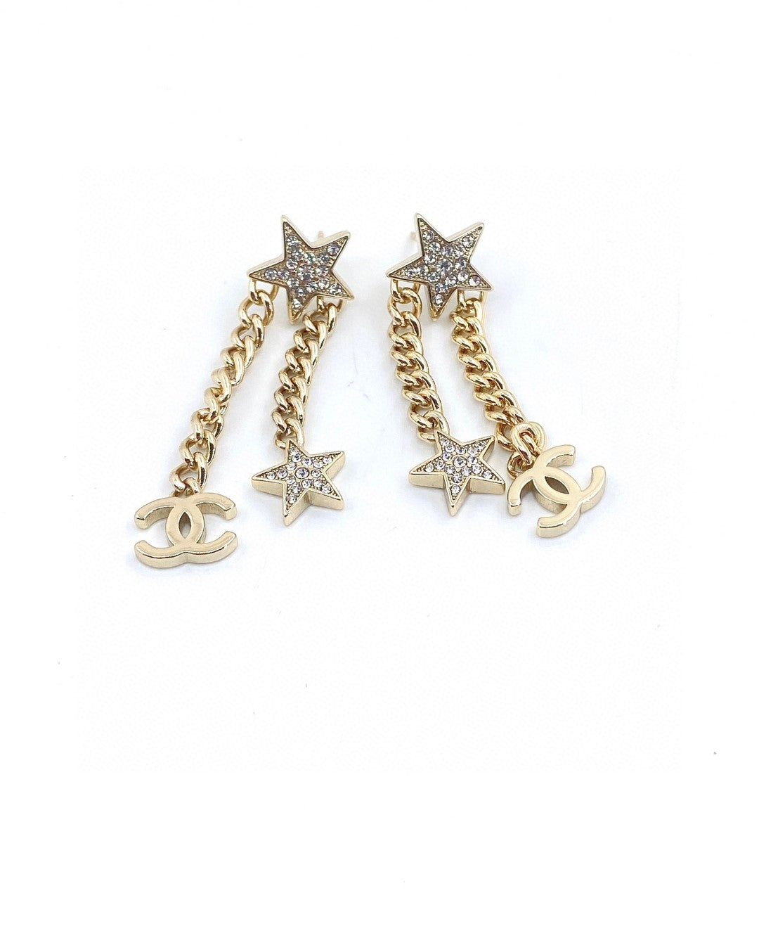 18K  Chanel Star Diamonds Long Earrings