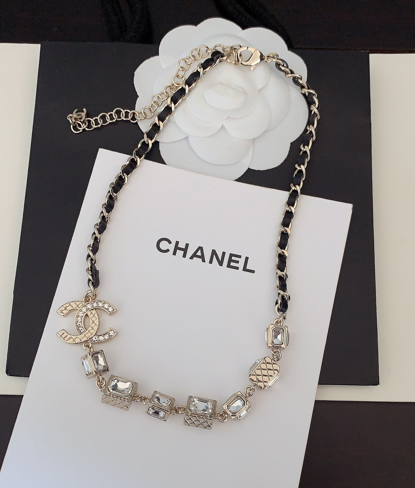 18K  Chanel Square Crystal Choker Necklace