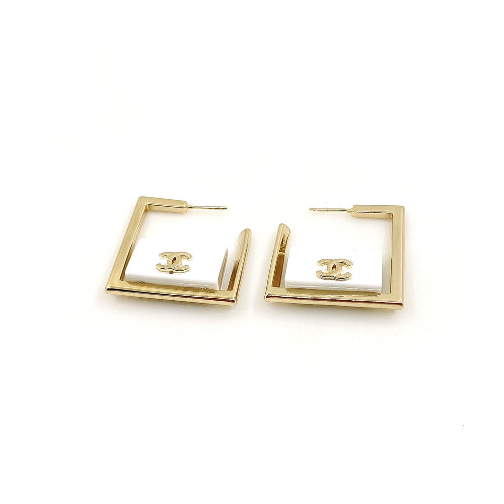 18K  Chanel White Bag Pendant Earrings