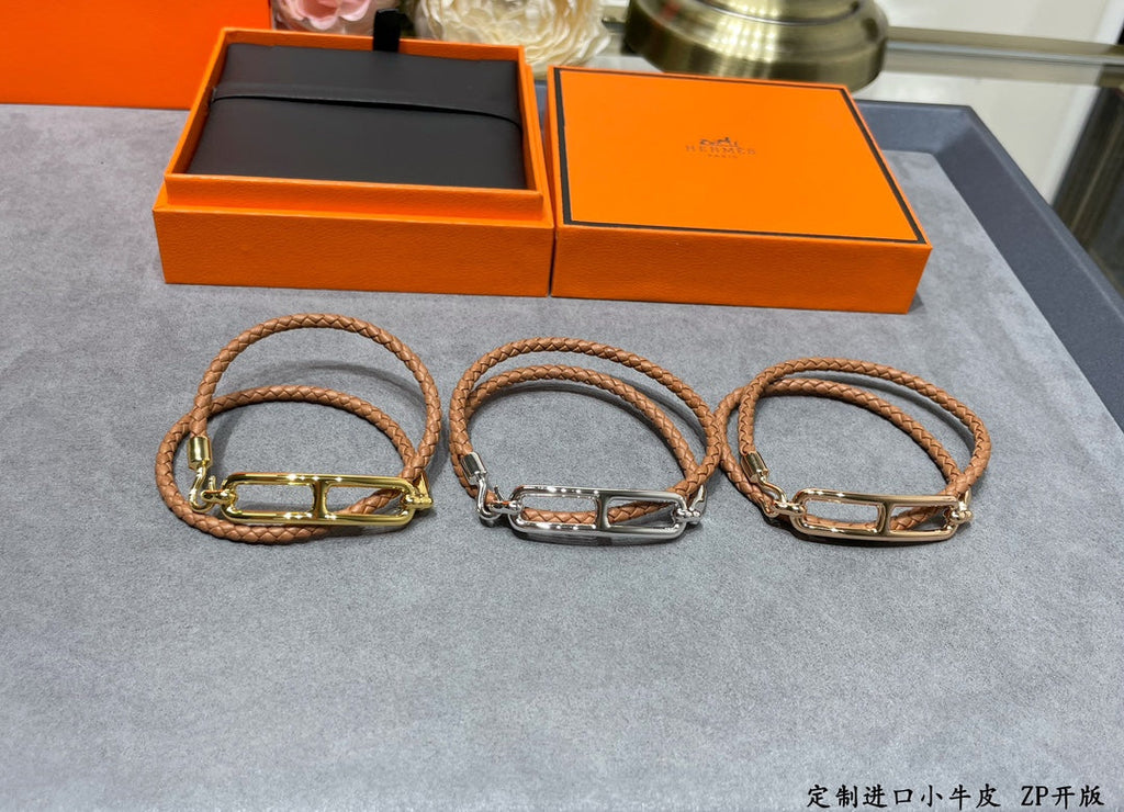 18K Roulis Double Tour Brown Hermes Bracelet