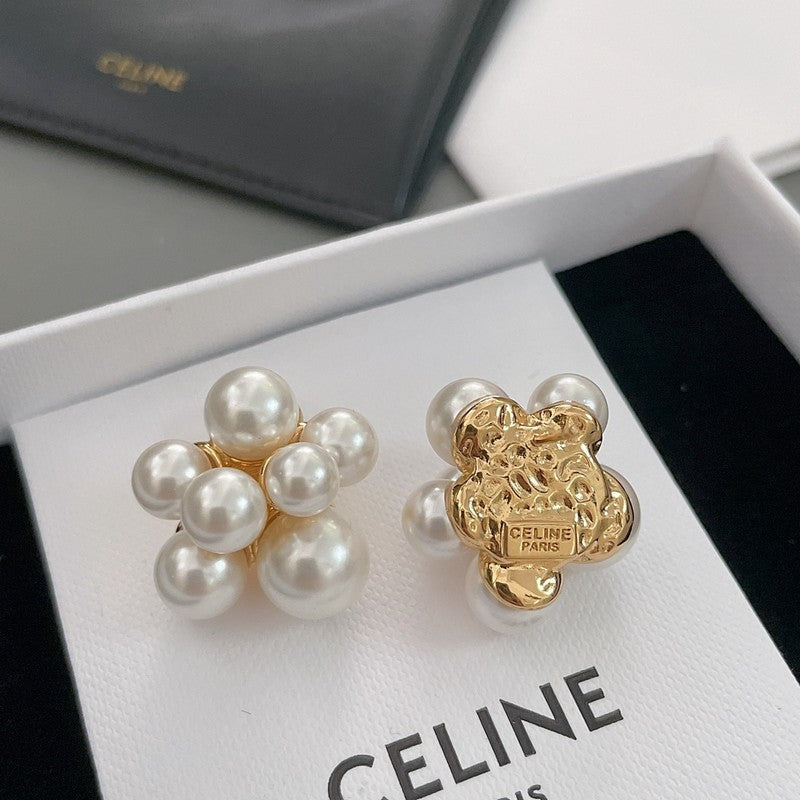 18K Celine Pearls Gold Earrings