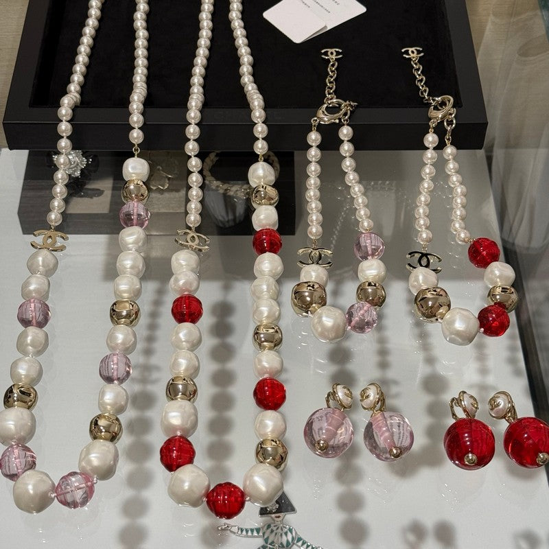 18K  Chanel Red Crystal Pearl Necklace