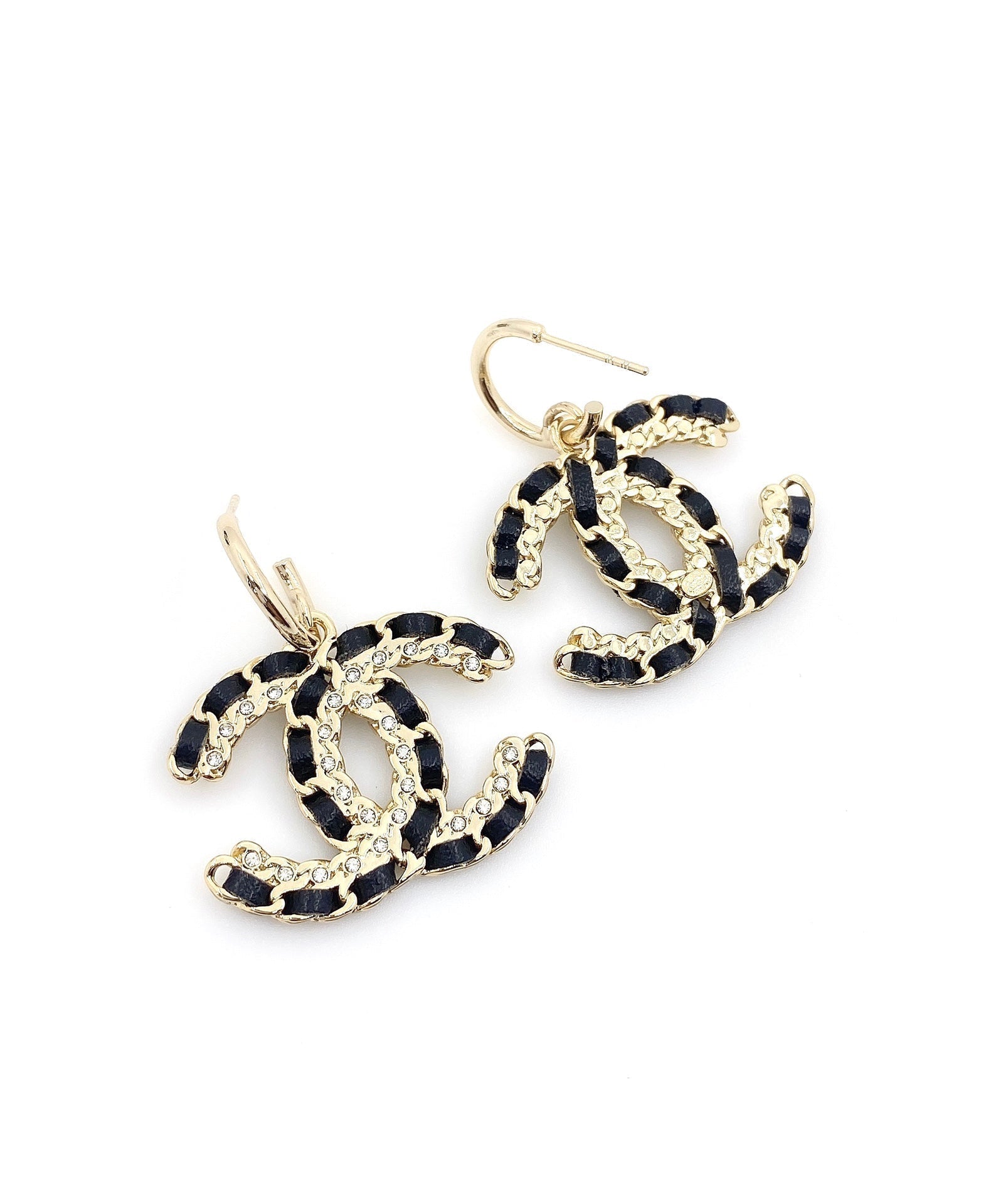 18K  Chanel Pendant Leather Earrings