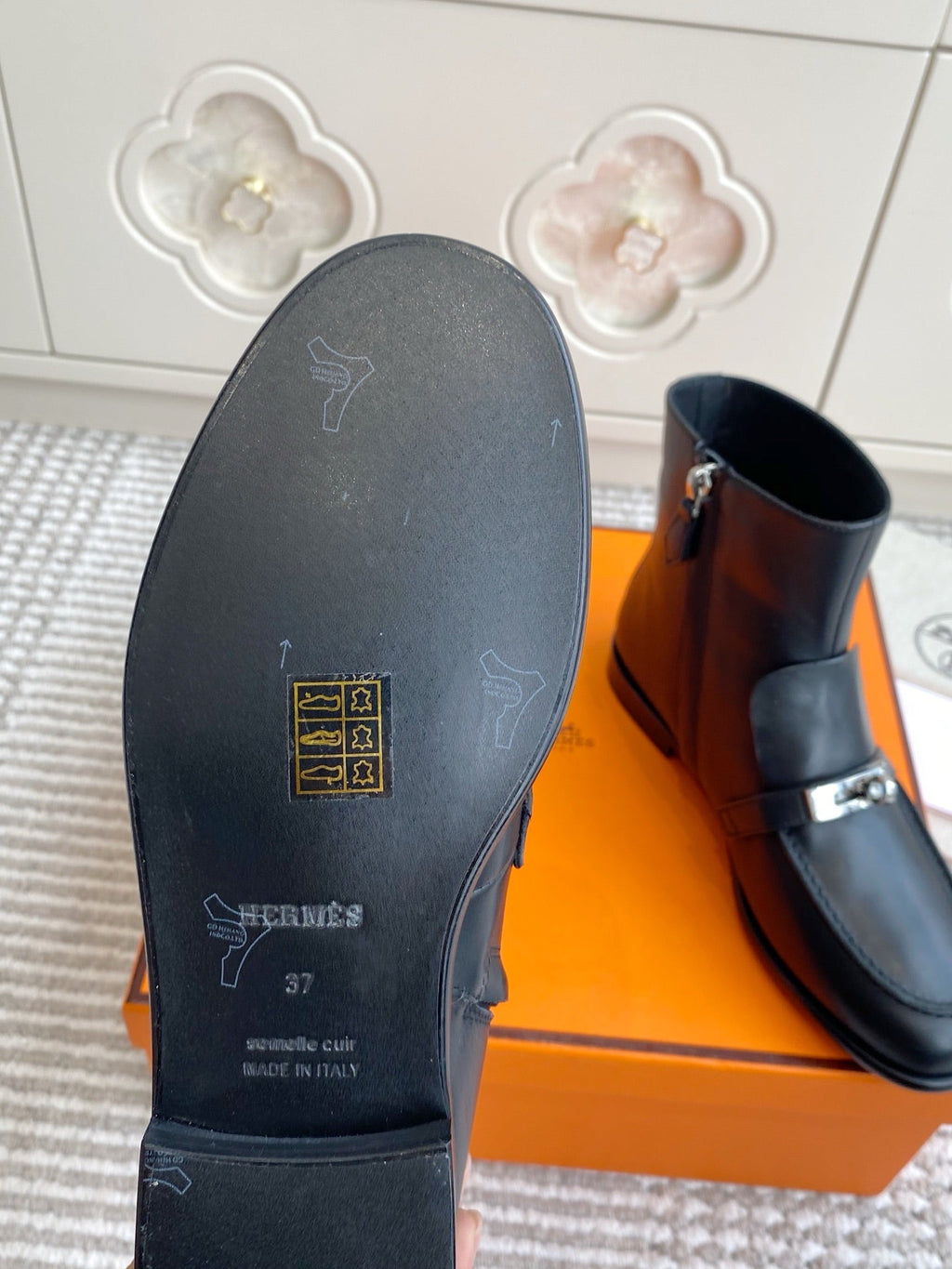 HERMES 25S KELSY ANKLE BOOT IN BLACK LAMBSKIN WITH SILVER HARDWARE