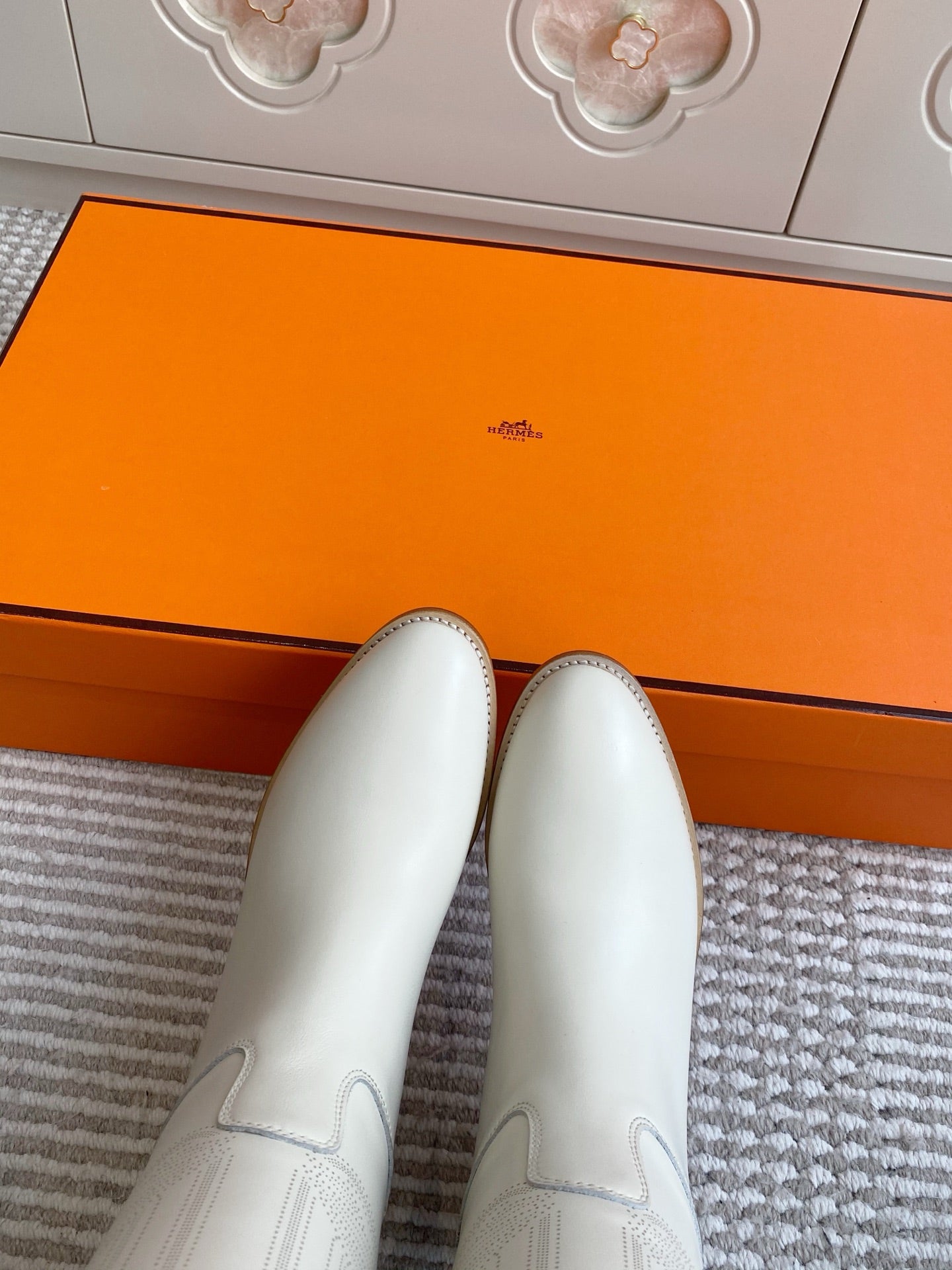 HERMES 25S JUMPING BOOTS IN WHITE LAMBSKIN WITH SILVER HARDWARE