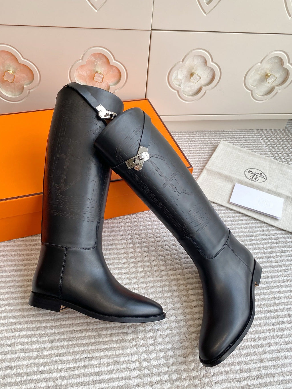 HERMES 25S JUMPING BOOTS IN BLACK LAMBSKIN WITH SILVER HARDWARE