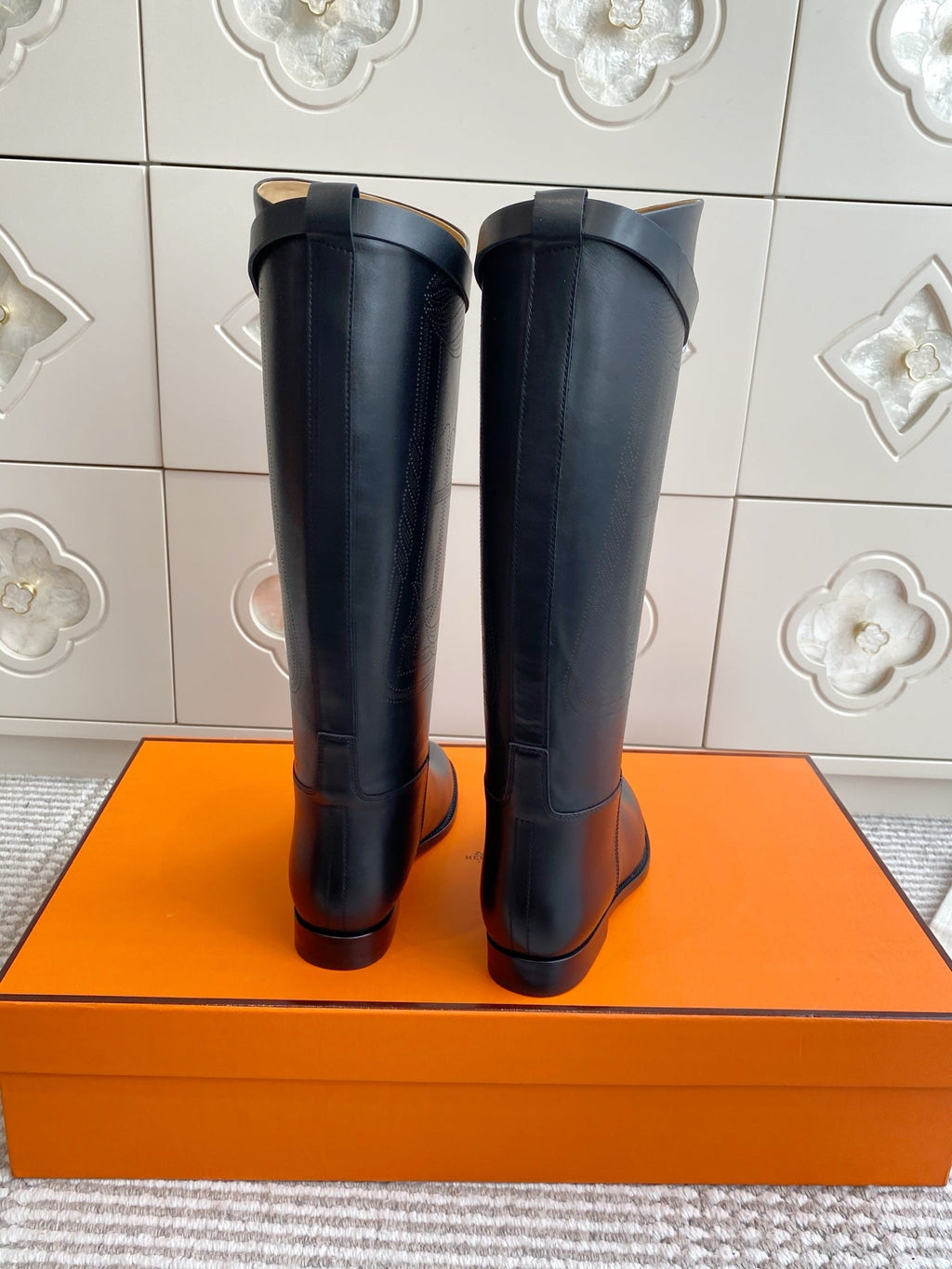HERMES 25S JUMPING BOOTS IN BLACK LAMBSKIN WITH SILVER HARDWARE
