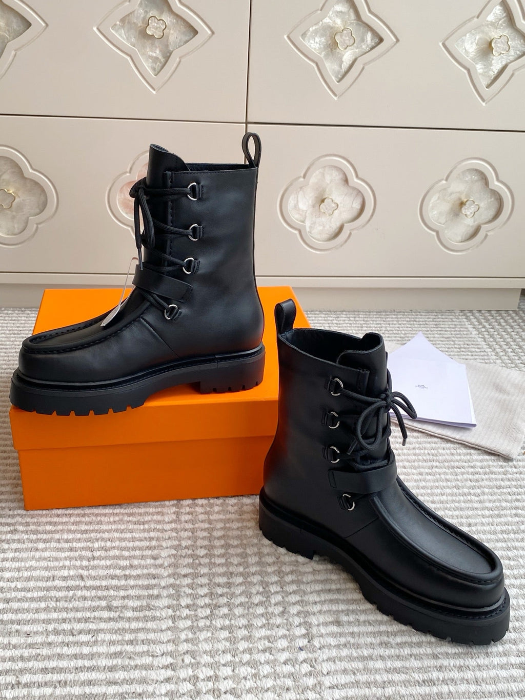 HERMES 25S ANKLE BOOTS IN BLACK LAMBSKIN