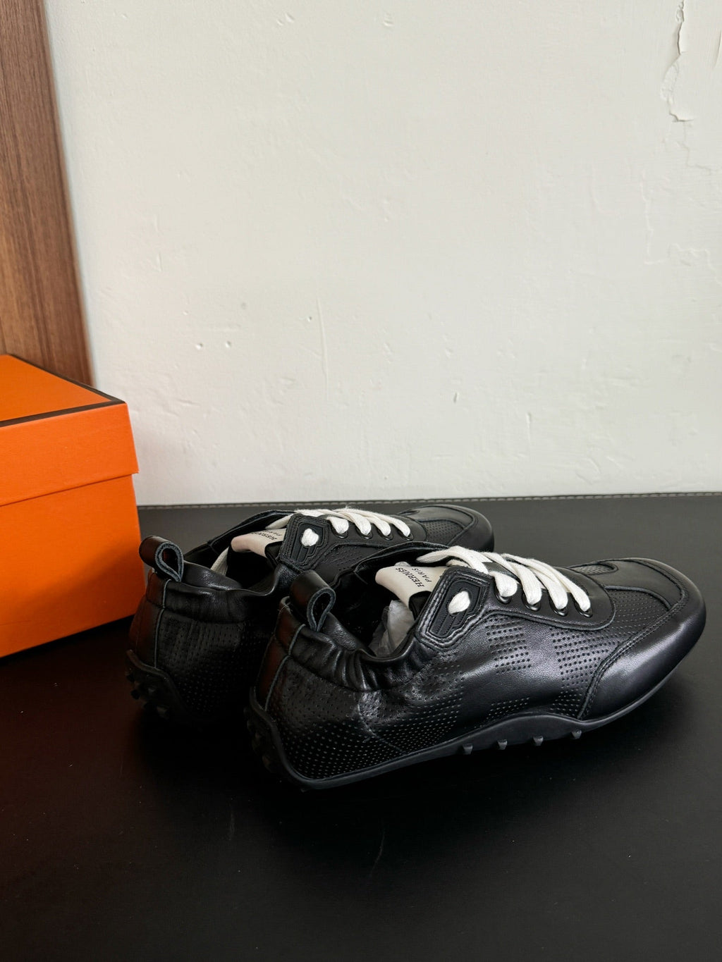HERMES SKATEBOARD SHOES BLACK CALFSKIN