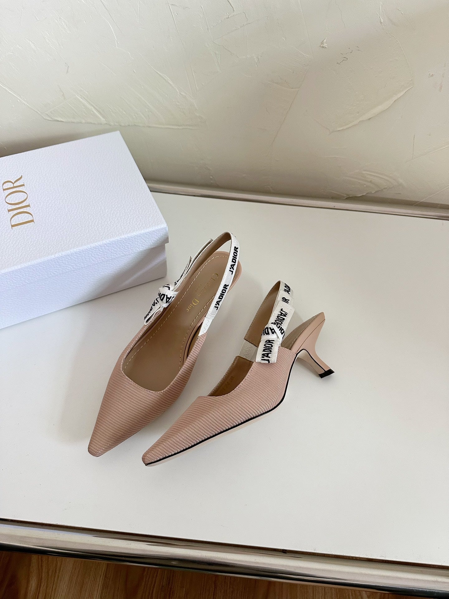 DIOR J'A SLINGBACK PUMP NUDE PINK TECHNICAL FABRIC 65 MM