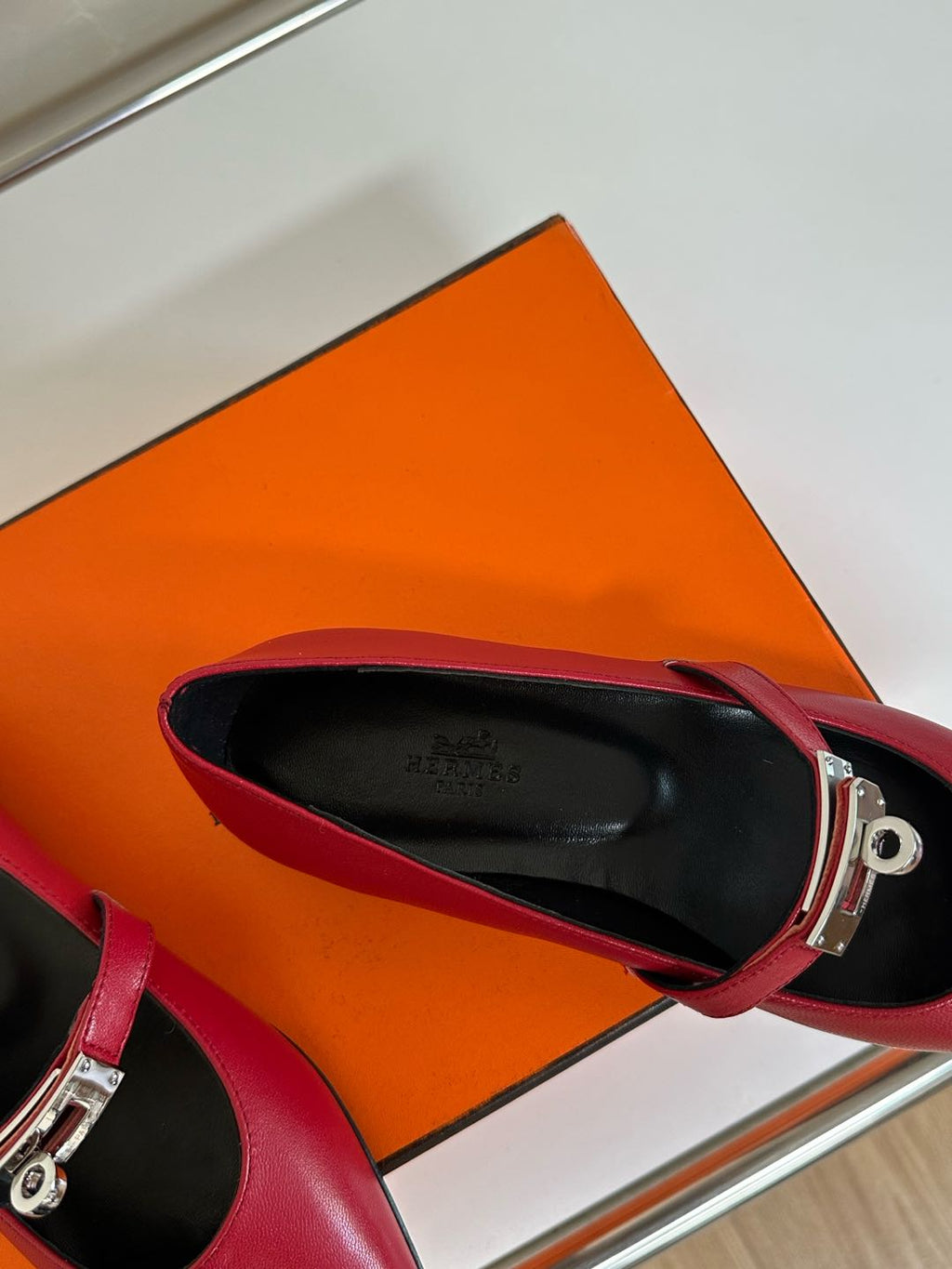 HERMES KIARA FLAT PUMP IN RUBY RED CALFSKIN